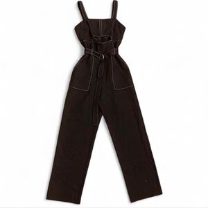 Topshop PETITE Black Strappy Belted Jumpsuit